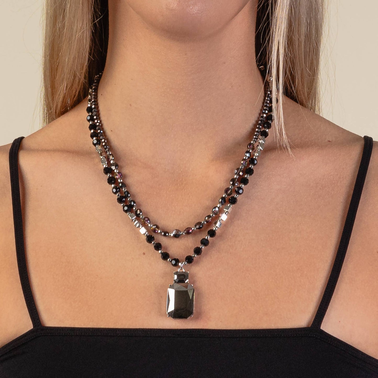 Black Layered Pendant Necklace