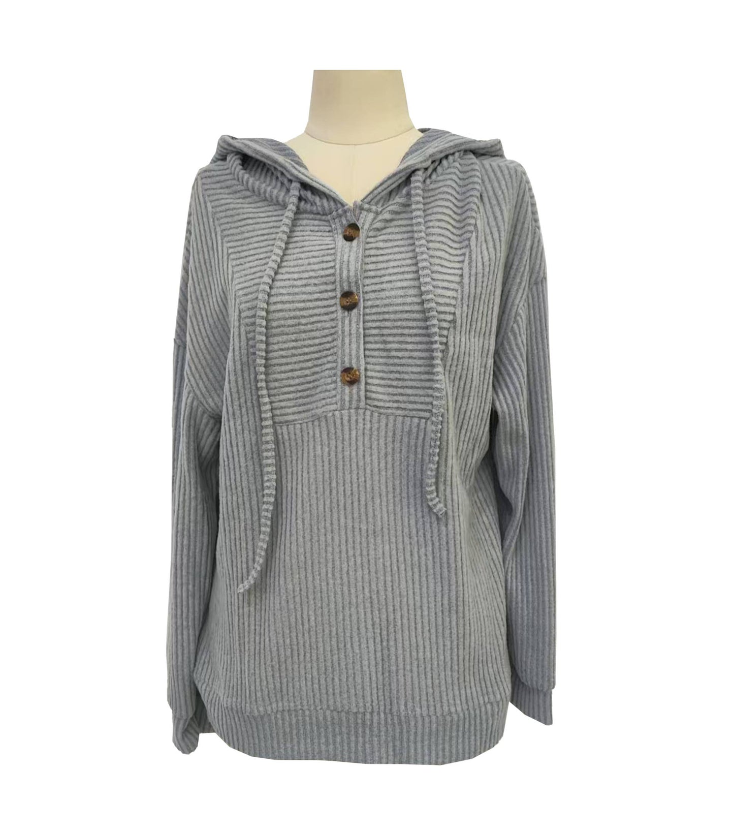 Women's Knit Button-Up Hoodie - Gray Blue