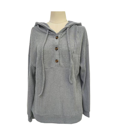 Women's Knit Button-Up Hoodie - Gray Blue