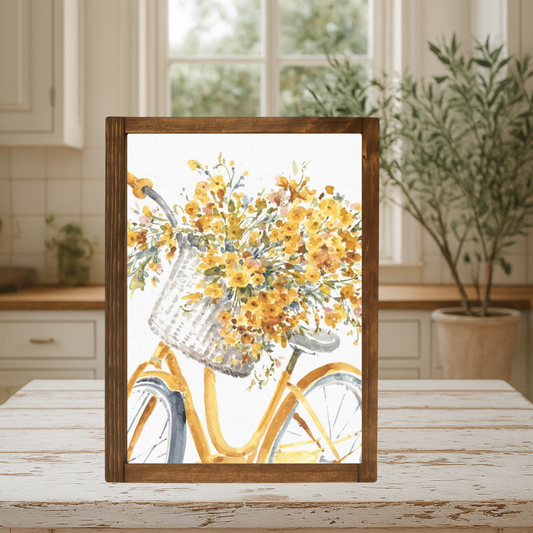Yellow Florals Bicycle Framed Print