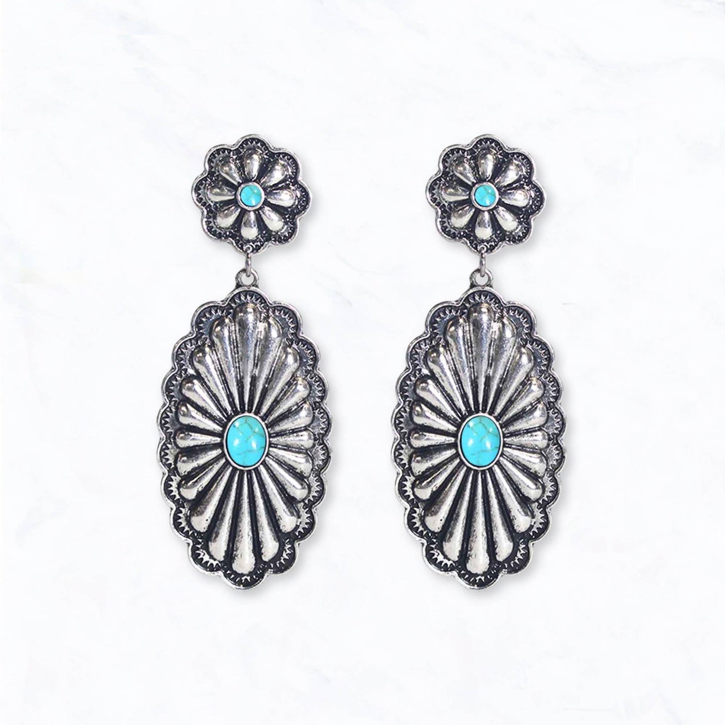 Western Turquoise Concho Drop Earrings