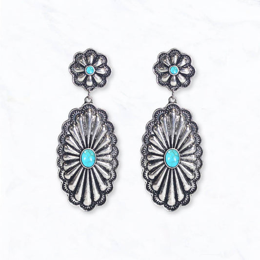 Western Turquoise Concho Drop Earrings