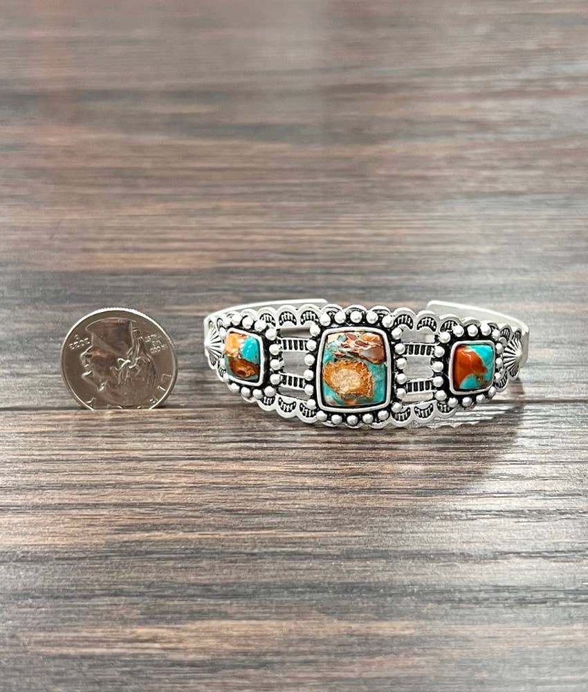 Western Square Gemstone Cuff Bracelet