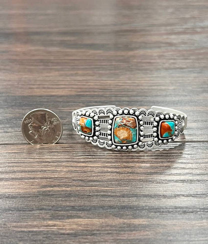 Western Square Gemstone Cuff Bracelet