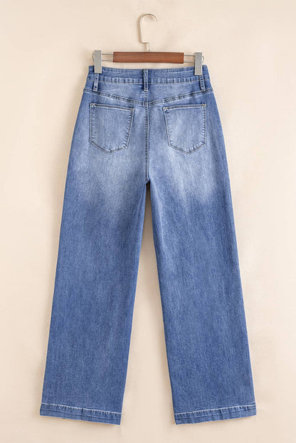 Beau Blue Tailored Center Seam Detail Straight Loose High Rise Jeans