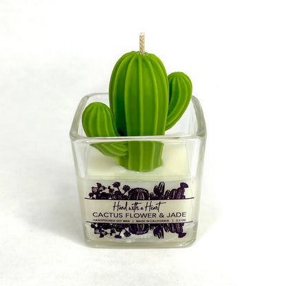 Hand With A Heart Cactus flower & Jade Soy Wax Candle