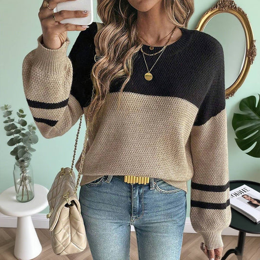 Women's Black and Tan Color Blocked Sweater