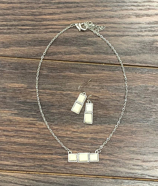 Bar White Turquoise Necklace Earrings Set