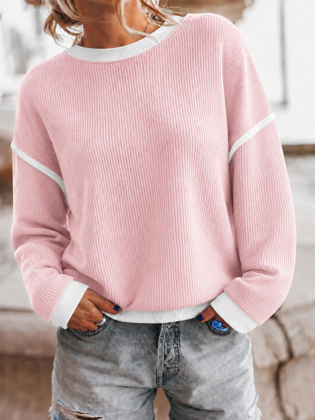 Women's Colorblock Pullover Top - Pink