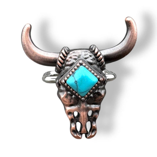 Wild Rag Slide Steer Skull with Faux Turquoise Center by Double B Wild Rags