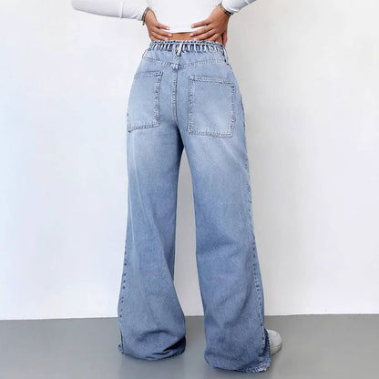 Women's Wide Leg High Waisted Jeans - Vintage Washed
