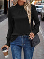 Women's Boho Jacquard Lace Blouse - Black