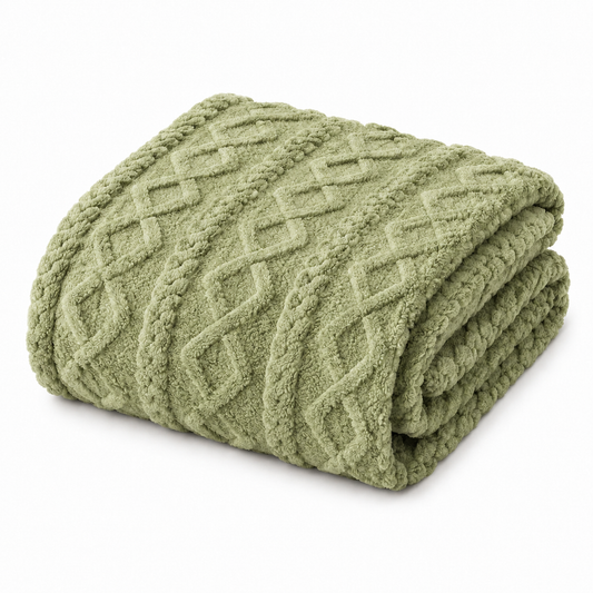 Cable Knit Soft Throw Blanket - Sage