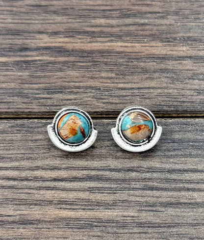 Round Gemstone Stud Earrings