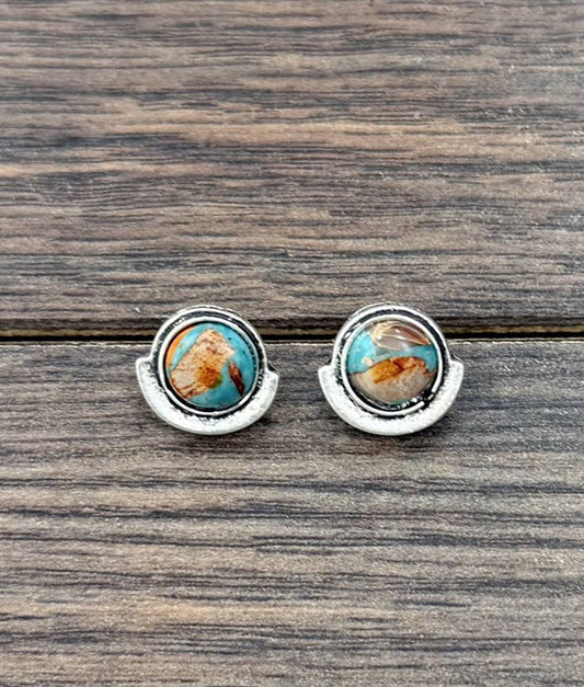 Round Gemstone Stud Earrings