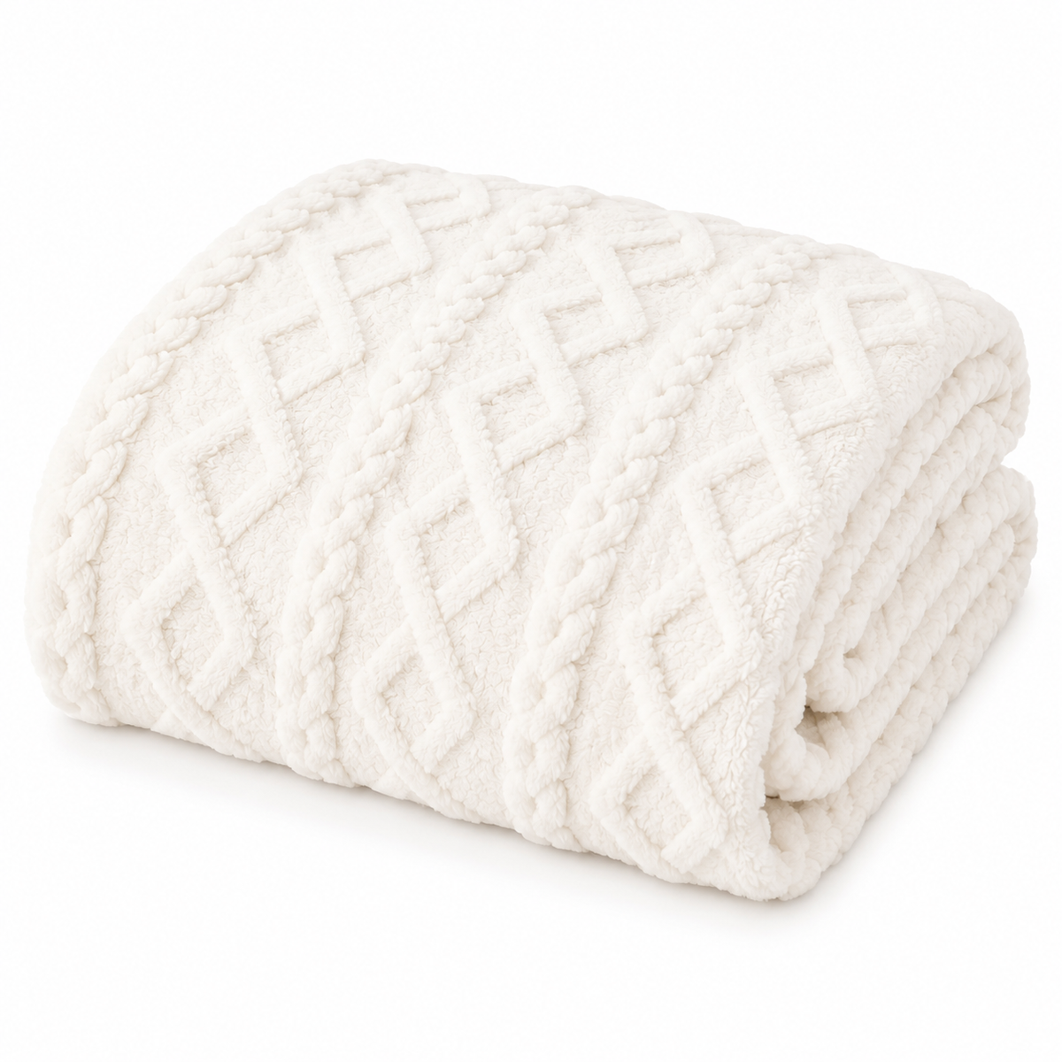 Cable Knit Soft Throw Blanket - Ivory