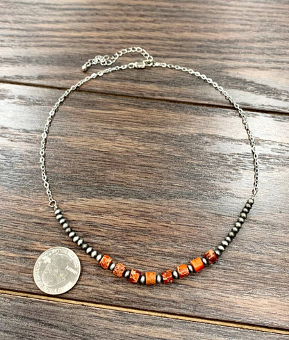 Orange Rondelle Gemstone Necklace