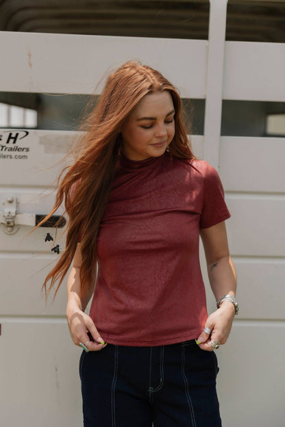 Women's 2FlyCo Leather Feelz Top - Burgundy