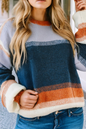 Women's Navy and Orange Color Block Sweater