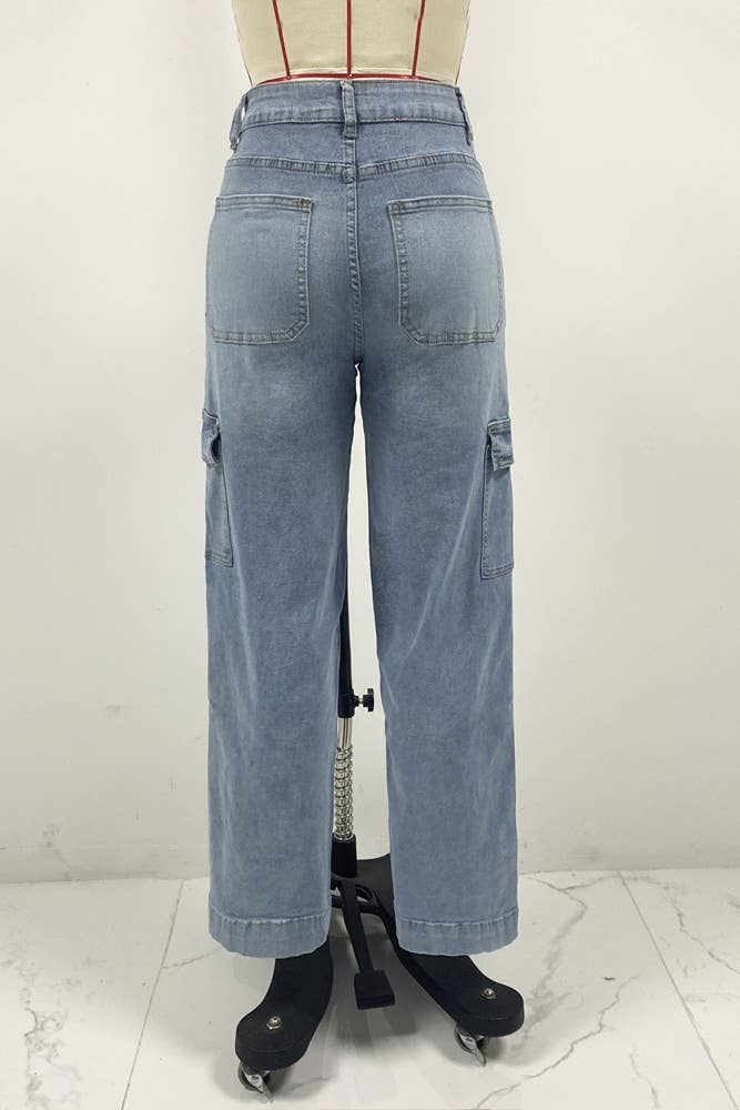 Women's Blue Pockets Straight Denim Jeans