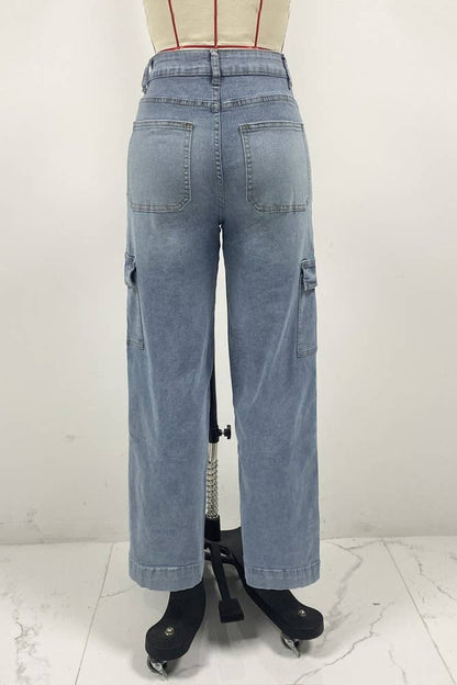 Women's Blue Pockets Straight Denim Jeans