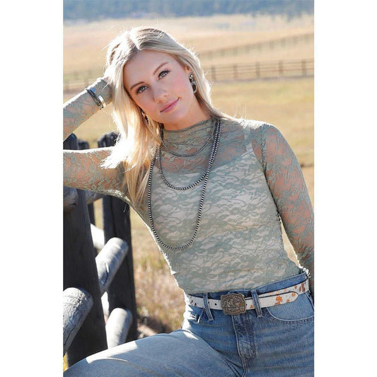 Women's Cruel Denim Green Lace Mesh Shirt