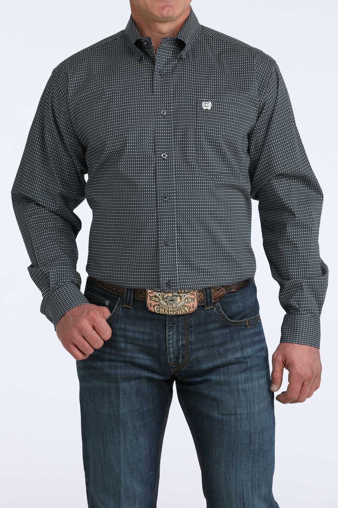 Men's Cinch Long Sleeve Shirt - Navy Diamond