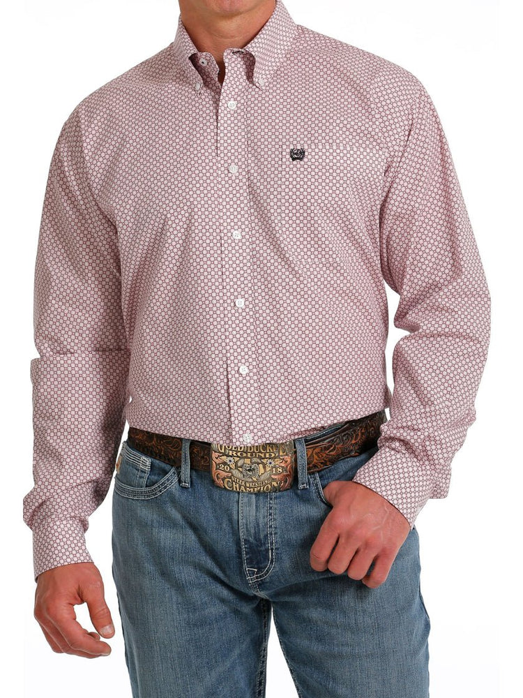 Men's Cinch Fuschia Pattern Long Sleeve Button-Down Western Shirt