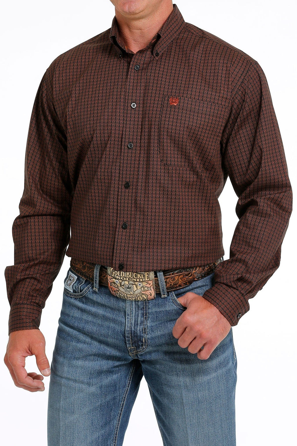 Cinch Men's Black Brown Geometric Print Button-Down Western Shirt
