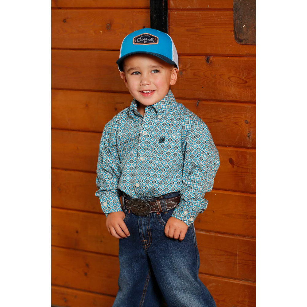 Boy's Cinch Toddler/Boy Blue Diamond Print Long Sleeve Western Shirt