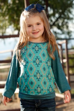 Girl's Cruel Girls Southwest Print Long Sleeve Raglan Sweater - Turquoise