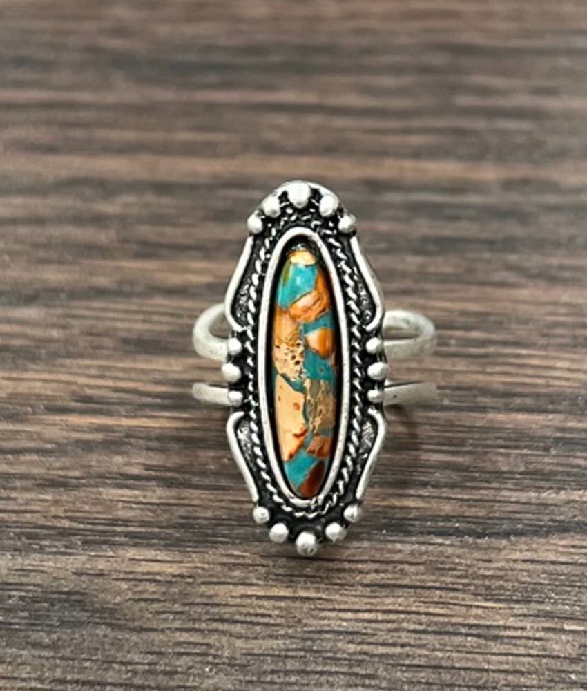Western Oval Gemstone Adjustable Ring