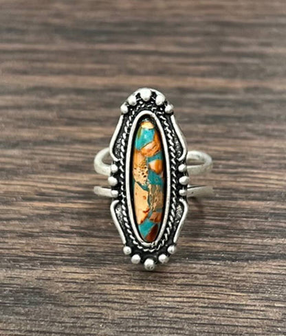 Western Oval Gemstone Adjustable Ring