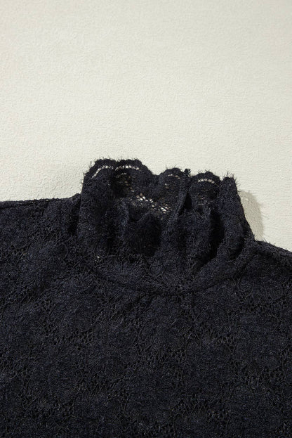 Women's Floral Lace High Neck Long Sleeve Top