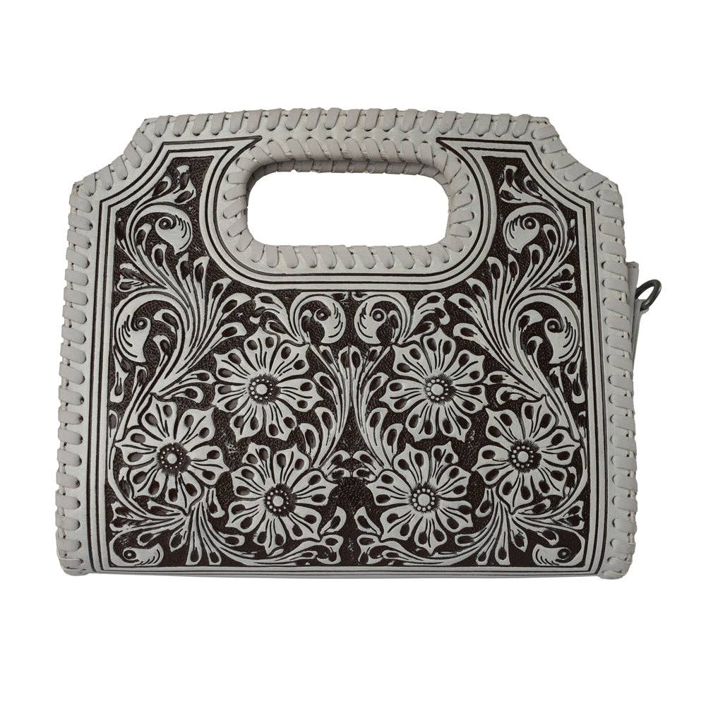 Hand Tooled Alma Medium Handbag - Ivory Dust