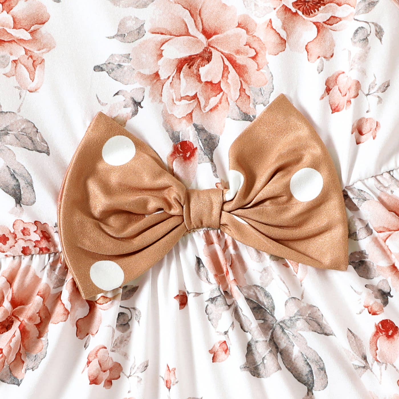 Girl's Floral Bowknot Top Polka Dots Pants Set