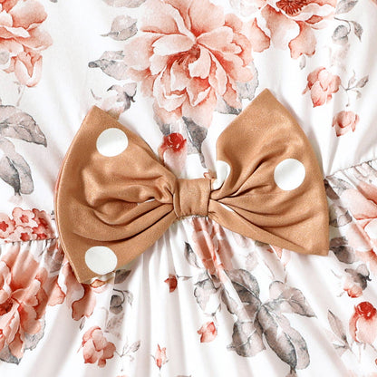 Girl's Floral Bowknot Top Polka Dots Pants Set