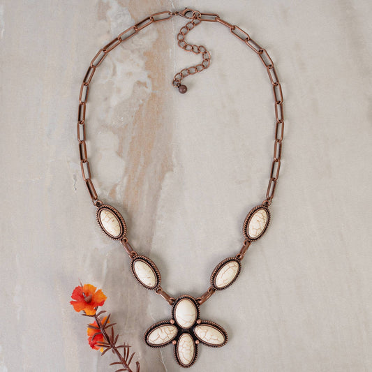 Copper and Ivory Oval Squash Blossom Necklace