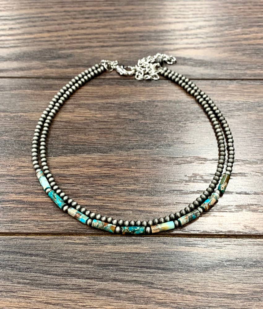 2 Strand Cylindrical Gemstone Necklace