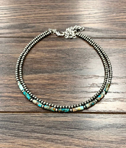 2 Strand Cylindrical Gemstone Necklace