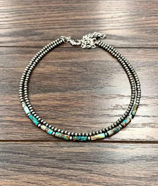 2 Strand Cylindrical Gemstone Necklace