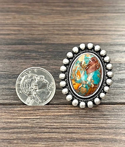 1.7" Gemstone Brass Adjustable Ring