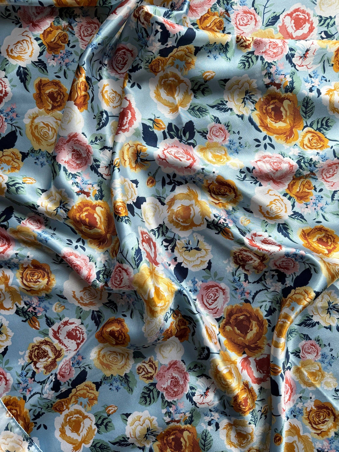 Light Blue and Rose Floral Neck Scarf