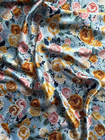 Light Blue and Rose Floral Neck Scarf