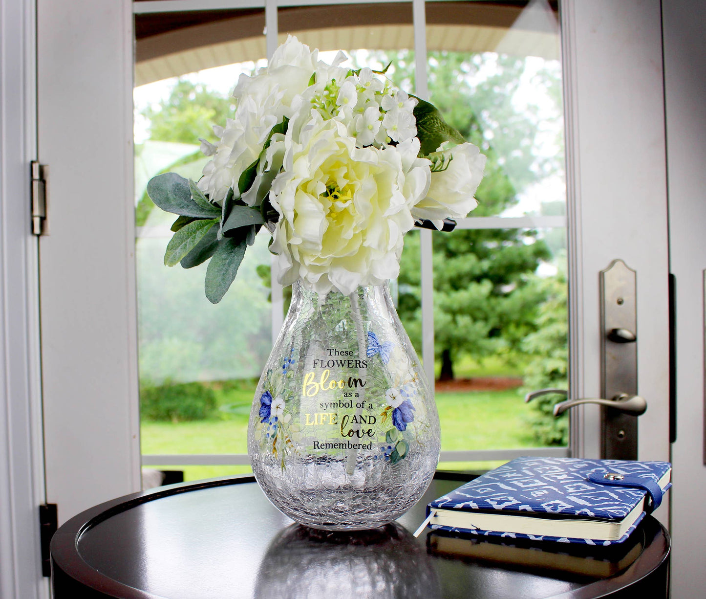Lillian Rose Crackle Glass Memorial Vase with Sympathy Verse