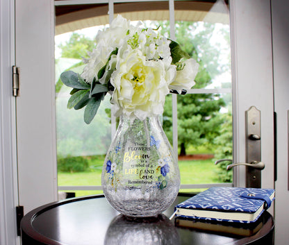 Lillian Rose Crackle Glass Memorial Vase with Sympathy Verse