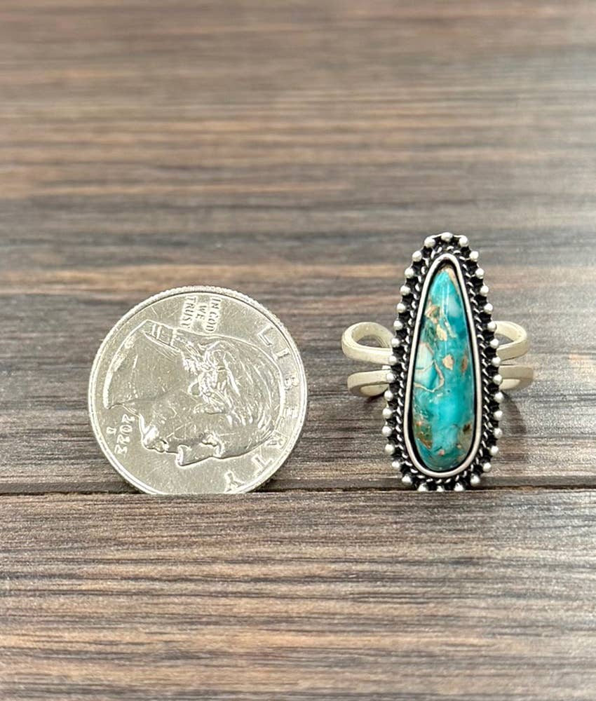 Western Teardrop Gemstone Adjustable Ring