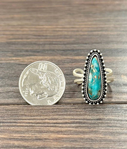 Western Teardrop Gemstone Adjustable Ring
