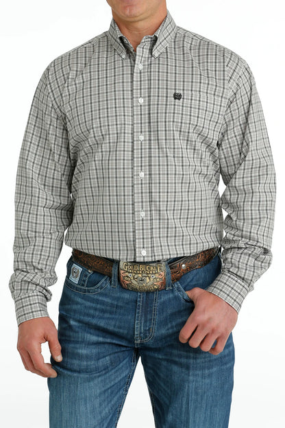 Men's Cinch White Plaid Button Down Shirt - Stretch
