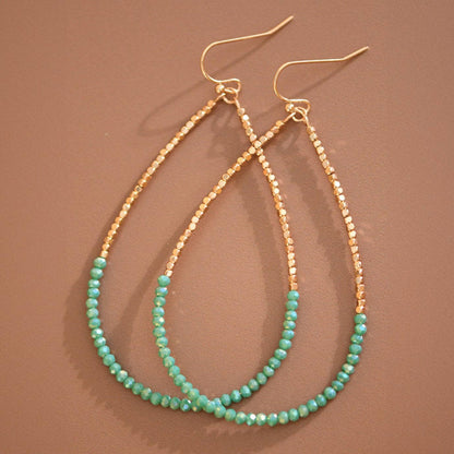 Gold Beaded Hollow Drop Earrings with Glass Beads